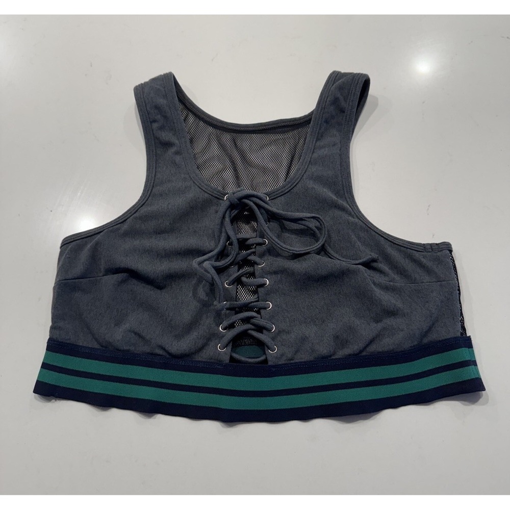Planet‎ BLUE LIFE Fit Size Large Sideline Sports Bra Charcoal Mesh Lace Up READ